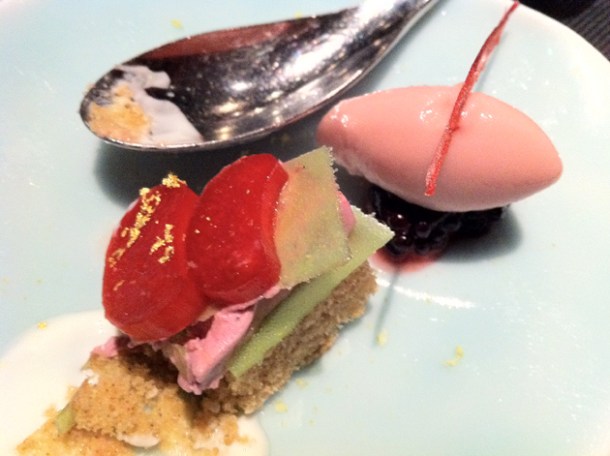 blackberry compote and spice cake at l'atelier de joel robuchon las vegas