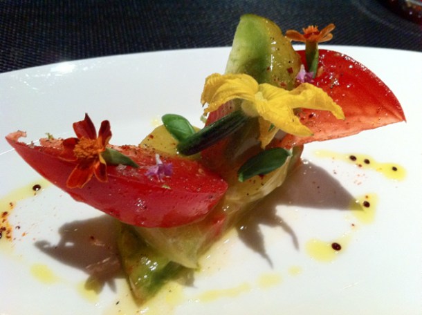 tomato salad in basil oil at l'atelier joel robuchon las vegas