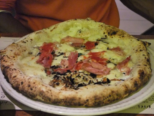 gloucester old spot ham pizza at franco manca chiswick