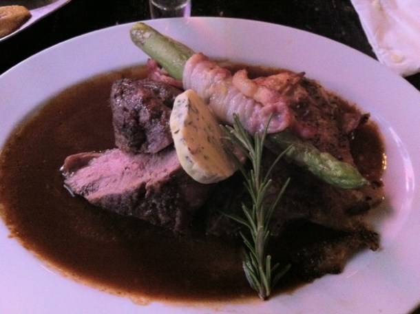 roast beef of lamb at garlic and shots