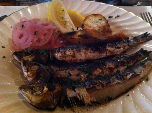grilled sardines with pickled lotus root at st anselm