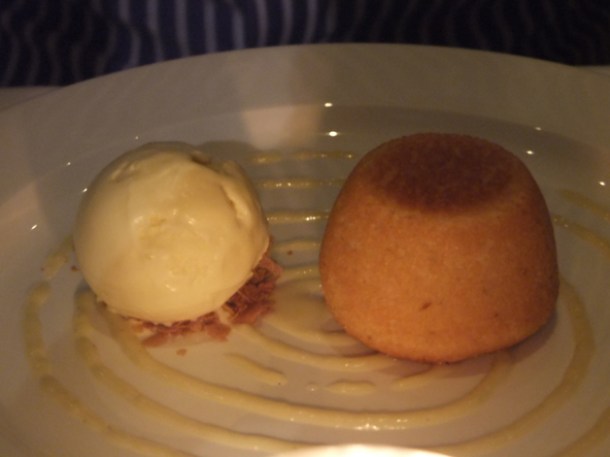 pear financier and cinnamon ice cream at the notting hill brasserie