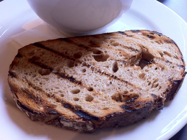 The brown toast that comes with the Turkish Eggs at Kopapa