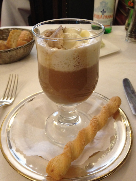 chestnut and white truffle soup at boettners