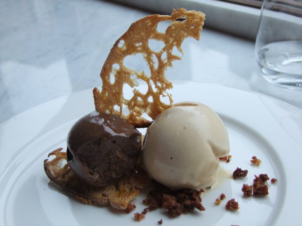 chocolate on toast with hazlenut ice cream at pizarro