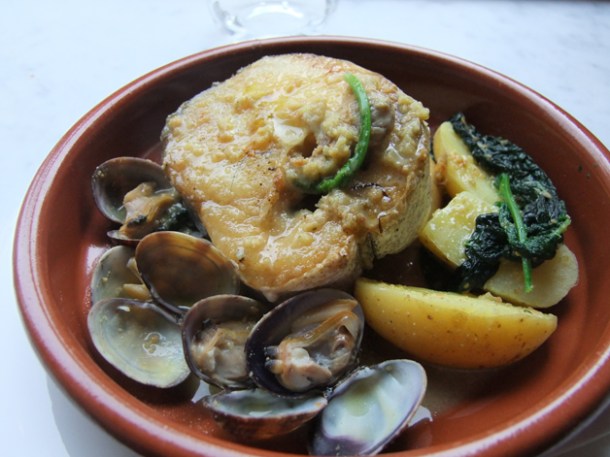 hake with clams and black cabbage at pizarro