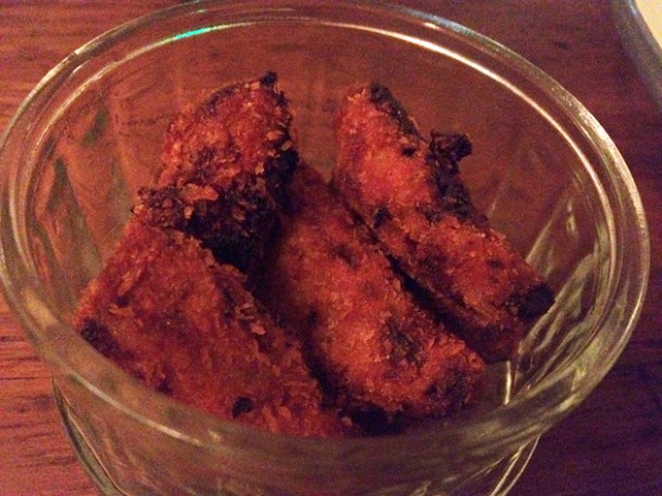 deep fried pickled shittake mushrooms at pitt cue soho