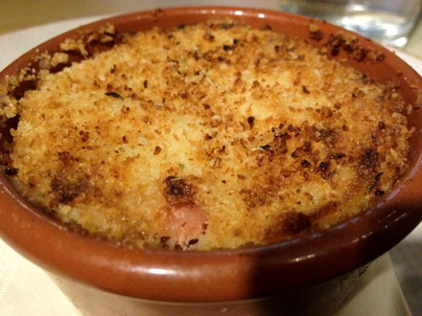 mashed potato with prosciutto and smoked mozzarella at obika