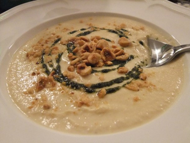 cream of celeriac soup with chestnuts at orchard holborn