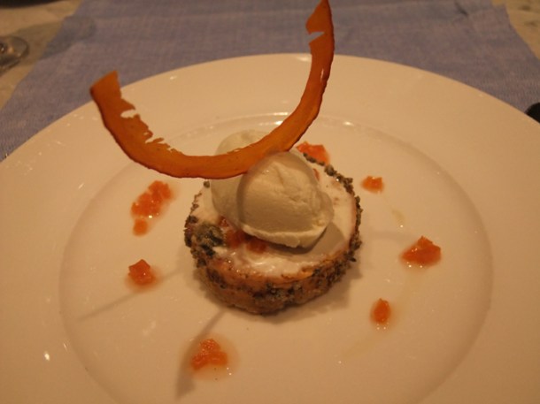 pumpkin cake with curd cheese ice cream at mediterraneo wien