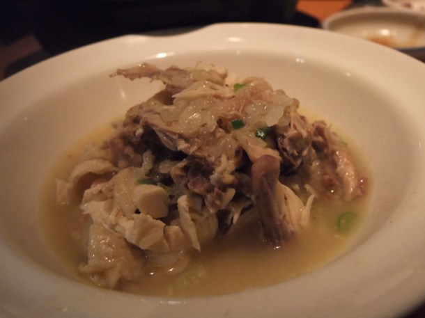 whole stuffed baby chicken in broth at asadal