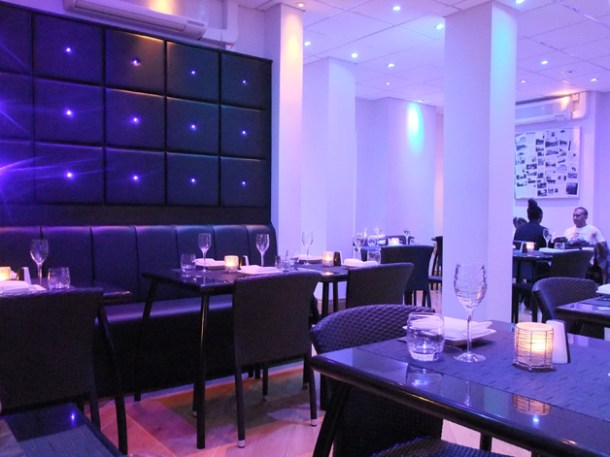 purple lit decor at bubba's