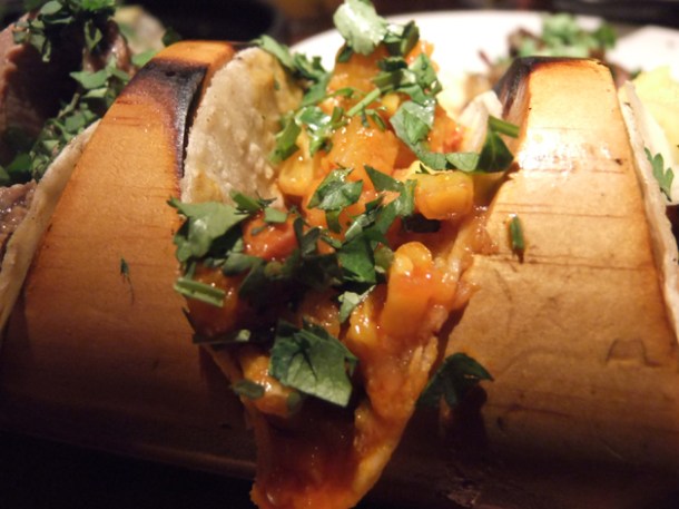 roasted squash and chorizo tacos at la bodega negra restaurant