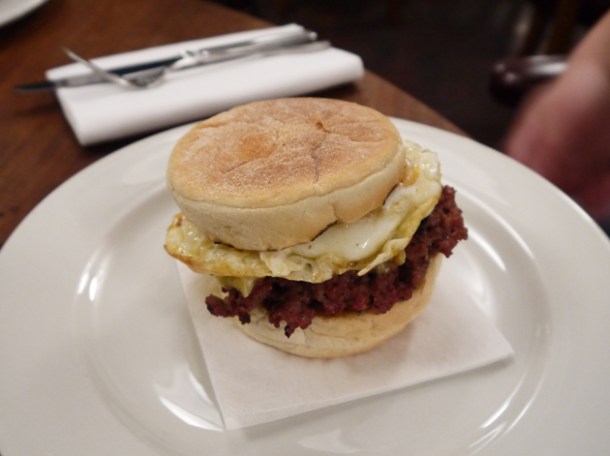 sausage and egg hkmuffin at hawksmoor guildhall breakfast