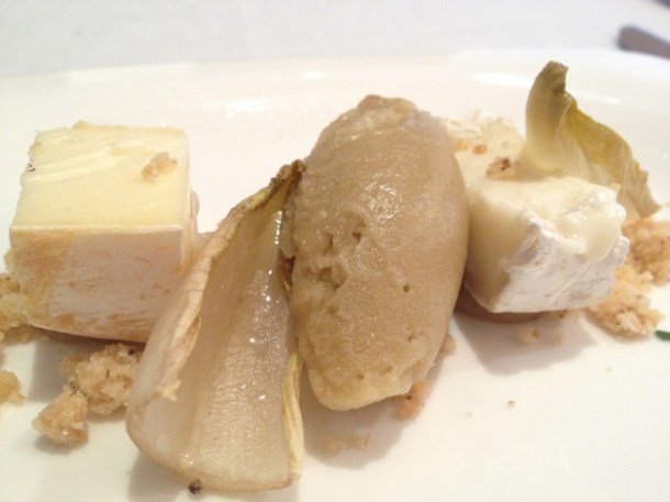banana and honey cream with baked aubergine sorbet and cheeses at gelonch