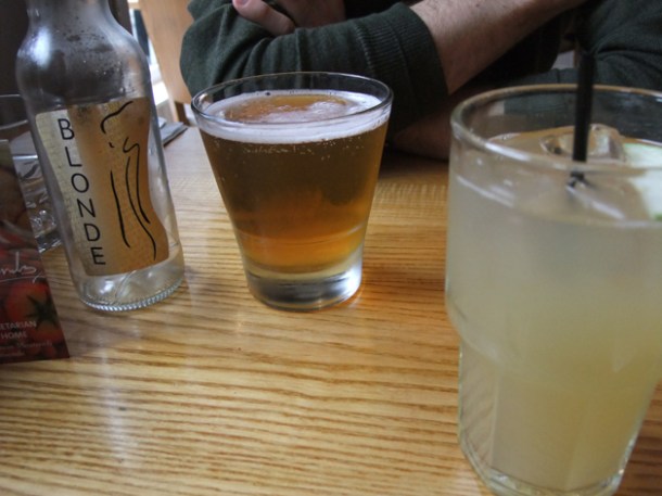 blonde beer and apple juice at food for friends