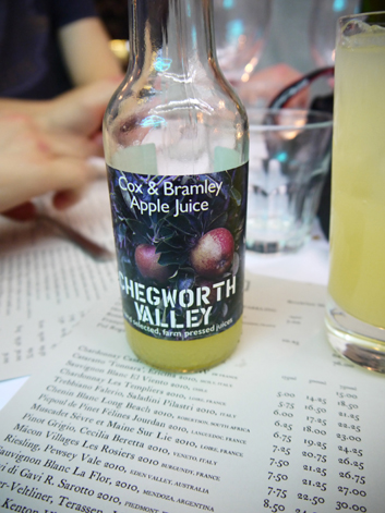 chegworth valley apple juice at the rivington grill shoreditch