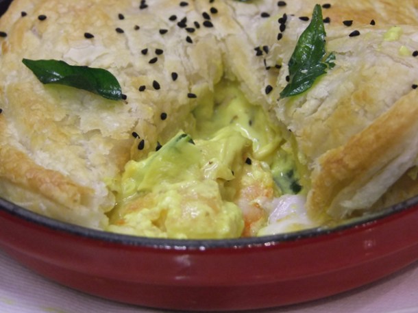 inside the keralan seafood pie at cinnamon soho