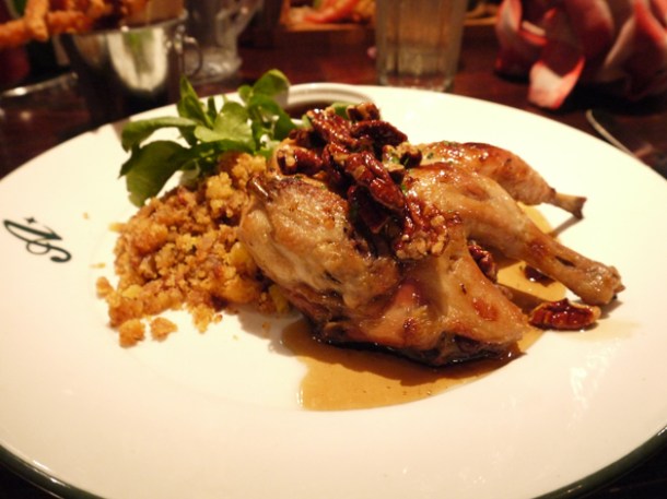 spatchcock chicken with pecans and cornbread stuffing at all star lanes bayswater
