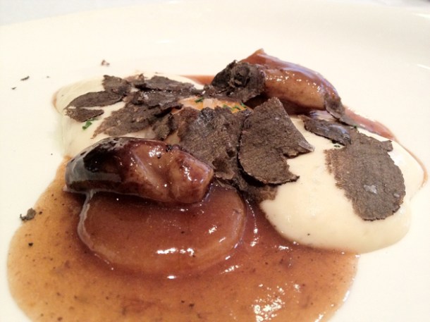 veal marrow with egg yolks, turnips and black truffles at gelonch