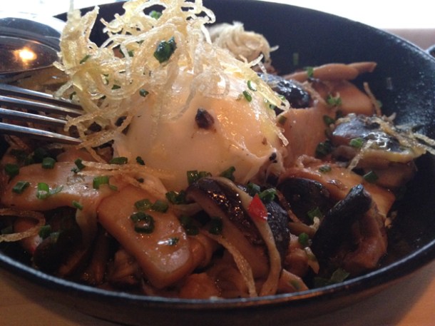 duck egg and mushrooms at tapasia