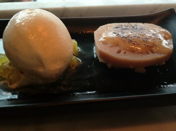lotus root with sticky rice and pineapple ice cream at tapasia