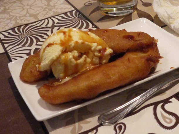 banana fritters with ice cream at mandalay