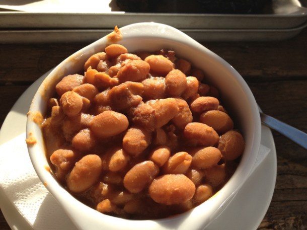 smoked baked beans with pork at duke's brew and que