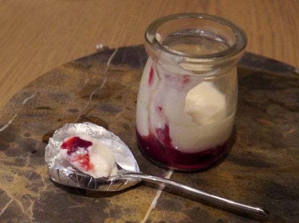 sandalwood-scented almond tofu and sour cherry dessert at bo london