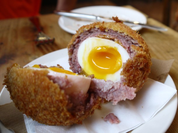 scotch egg cut open at pig and butcher islington