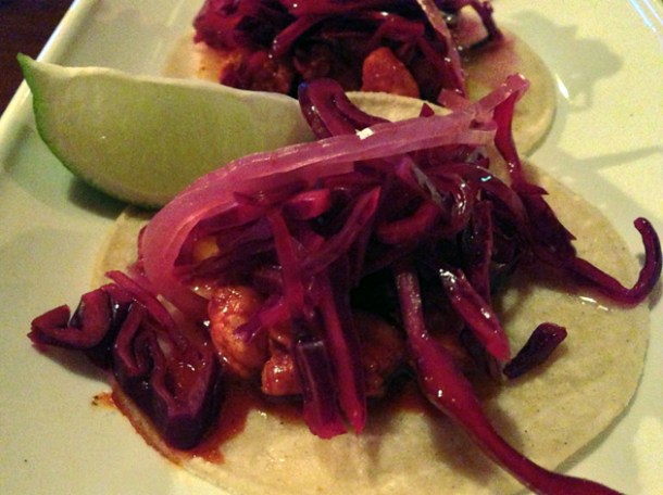 prawn tacos at boho mexica