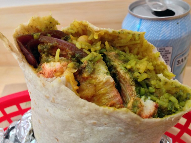 chicken spicy hot burrito at bombay burrito