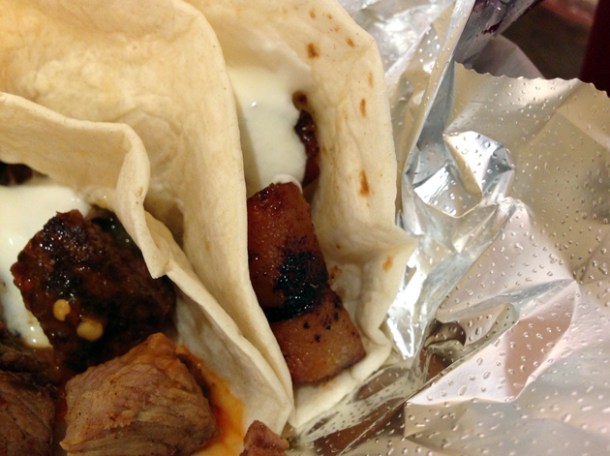 pork belly and beef tacos at chilango