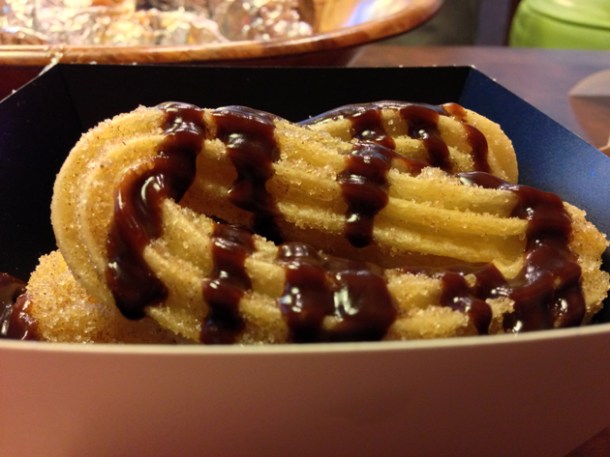 churros with chocolate sauce at el mexicana