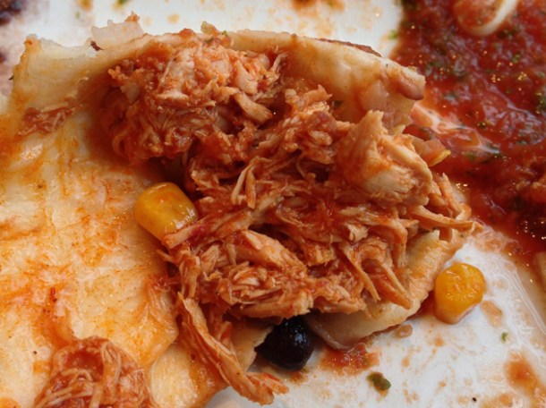 The chicken inside the chicken burrito at la perla