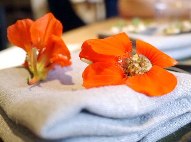 oyster cream flower amuse bouche at story