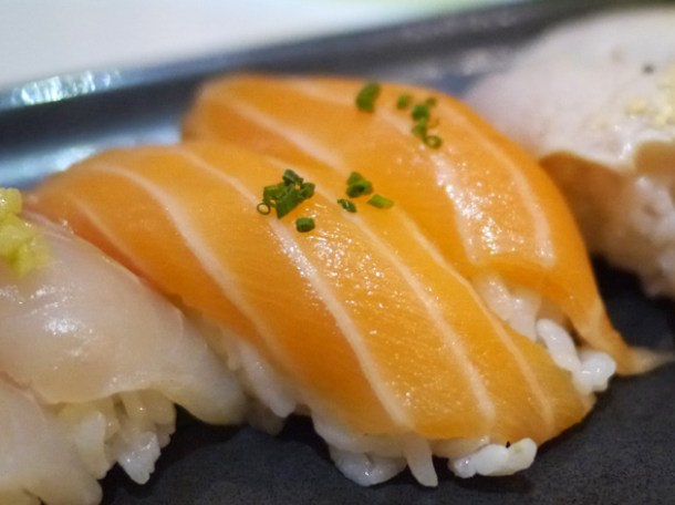 salmon nigiri sushi at inamo piccadilly