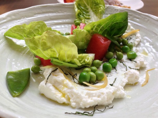 pea salad with goat's curd and watermelon at picture great portland street