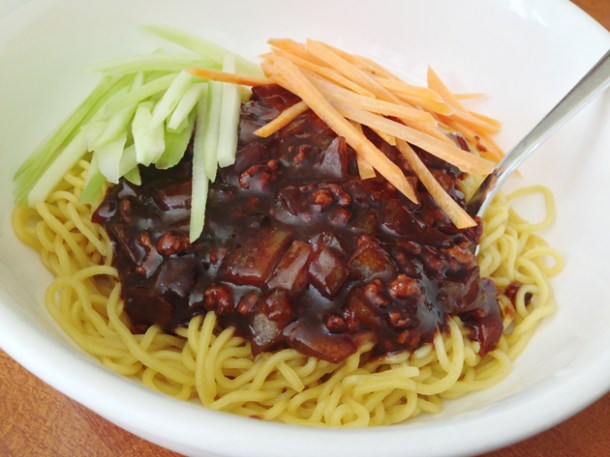 noodles with soy bean paste at oriental dragon