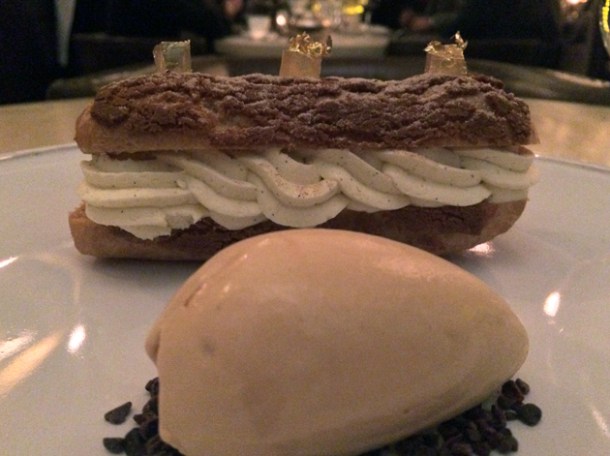 calvados and apple eclair with salted caramel ice cream at berners tavern