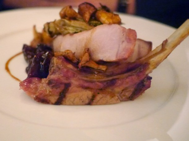 pork chop with lettuce and mushrooms at berners tavern