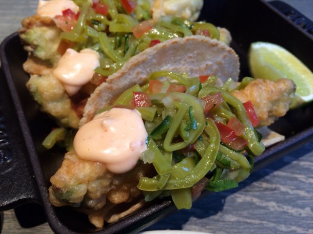 avocado tempura tacos at peyote