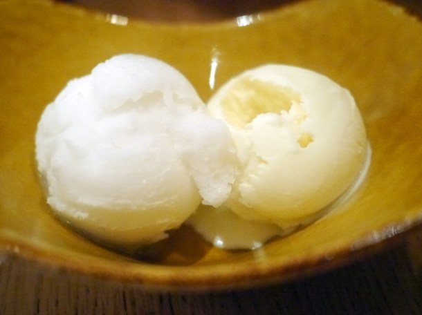 clotted cream ice cream and lime sorbet at clockjack oven