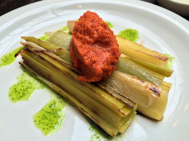 leeks with romesco sauce at drakes tabanco