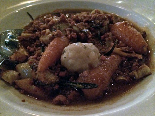 mutton mince and dumplings at ape and bird