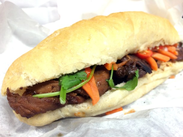 chargrilled pork banh mi at city caphe