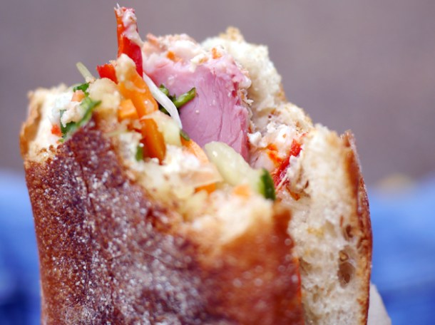 close up of classic banh mi from keu