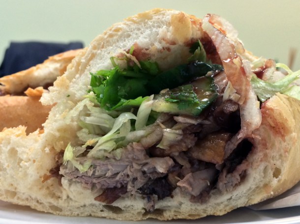 close up of duck banh mi at bun cha