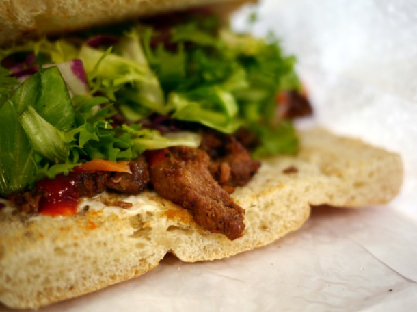 close up of honey garlic pork sandwich from walk thru