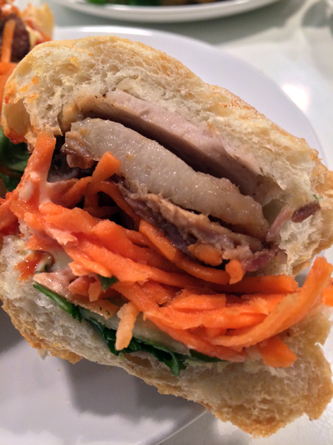 close up of special banh mi at bun cha